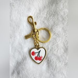 Gold and White Cherry Heart Keychain C Logo Luxury Bag Charm